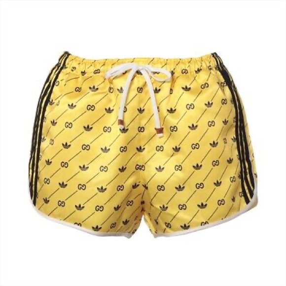 Gucci Pants - Gucci Yellow Athletic Shorts with Black Trim and Drawstring